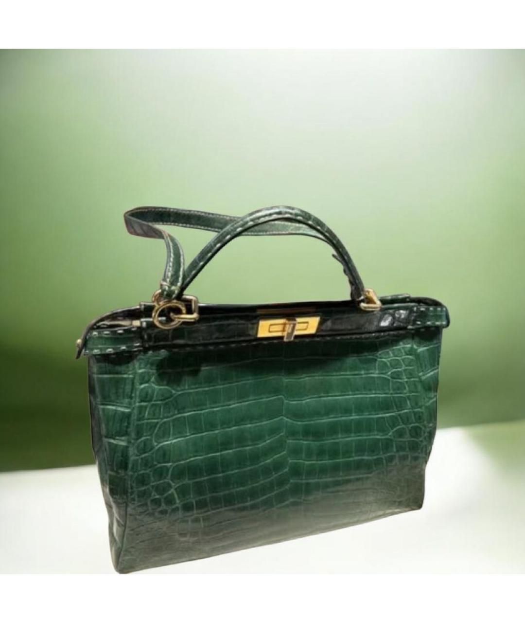 FENDI Зеленая сумка с короткими ручками из экзотической кожи, фото 6