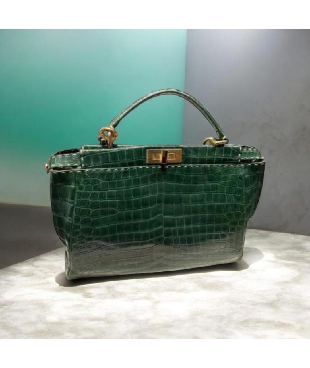 FENDI Зеленая сумка с короткими ручками из экзотической кожи, фото 2