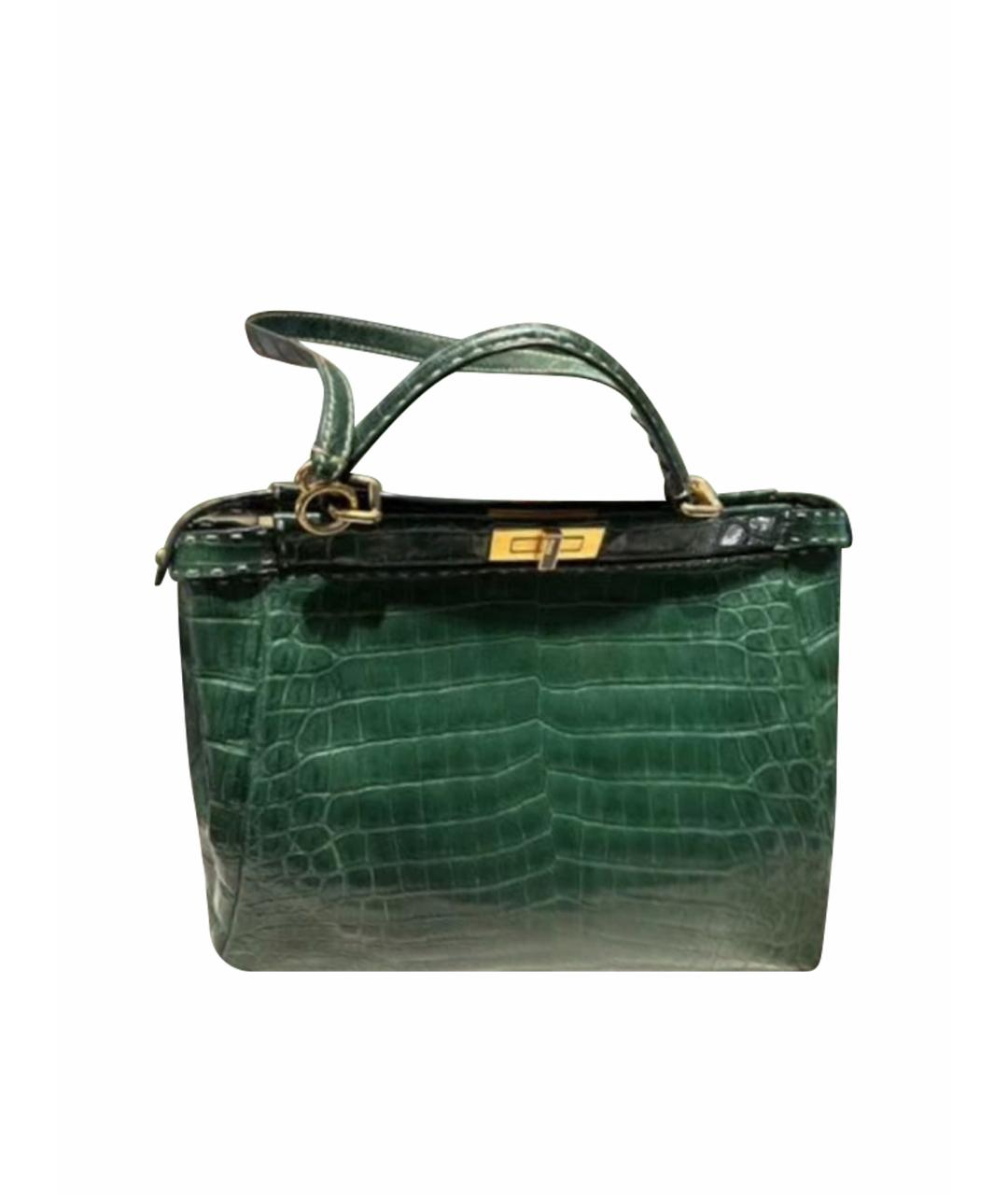 FENDI Зеленая сумка с короткими ручками из экзотической кожи, фото 1
