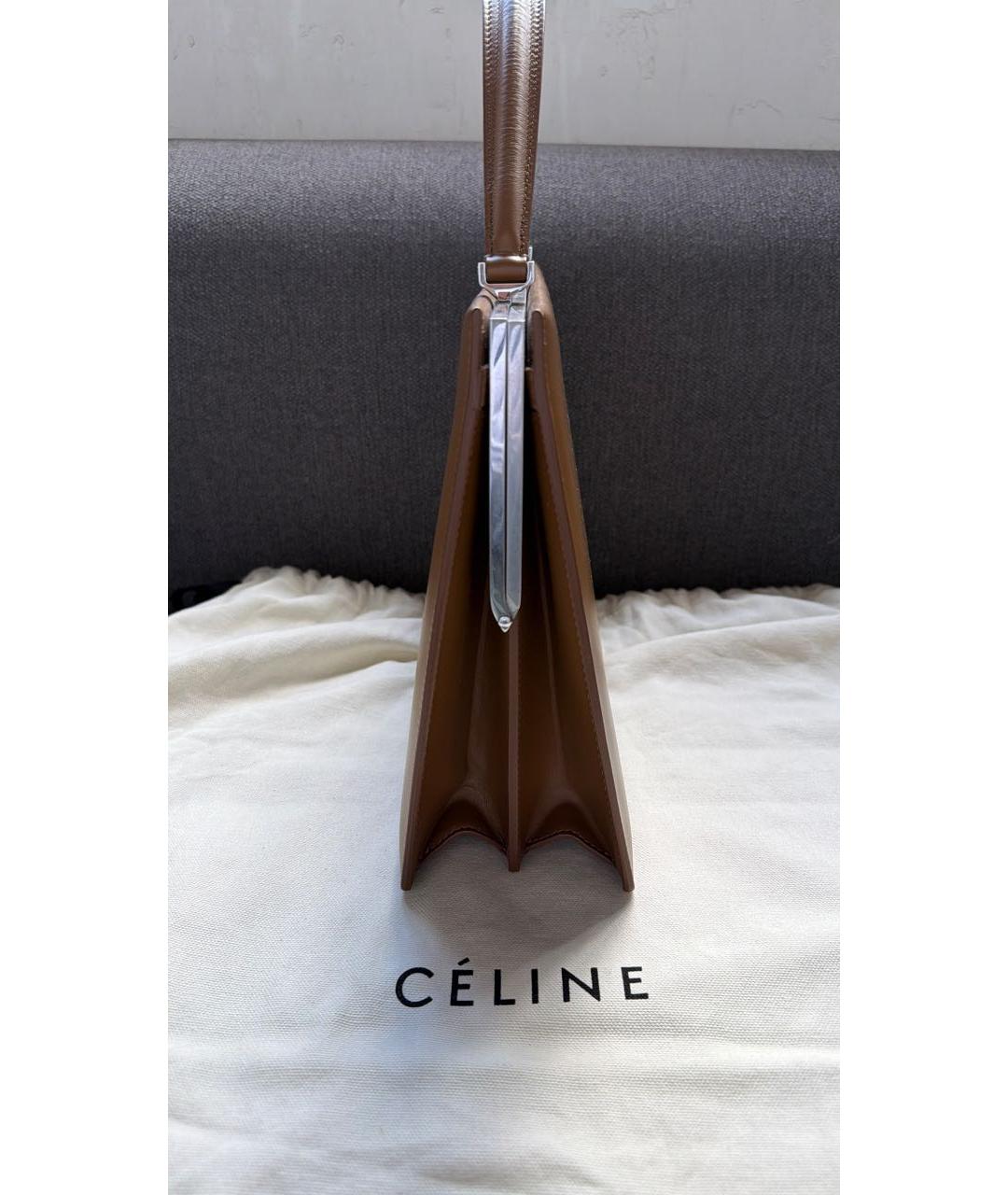 CELINE Бежевая кожаная сумка с короткими ручками, фото 6