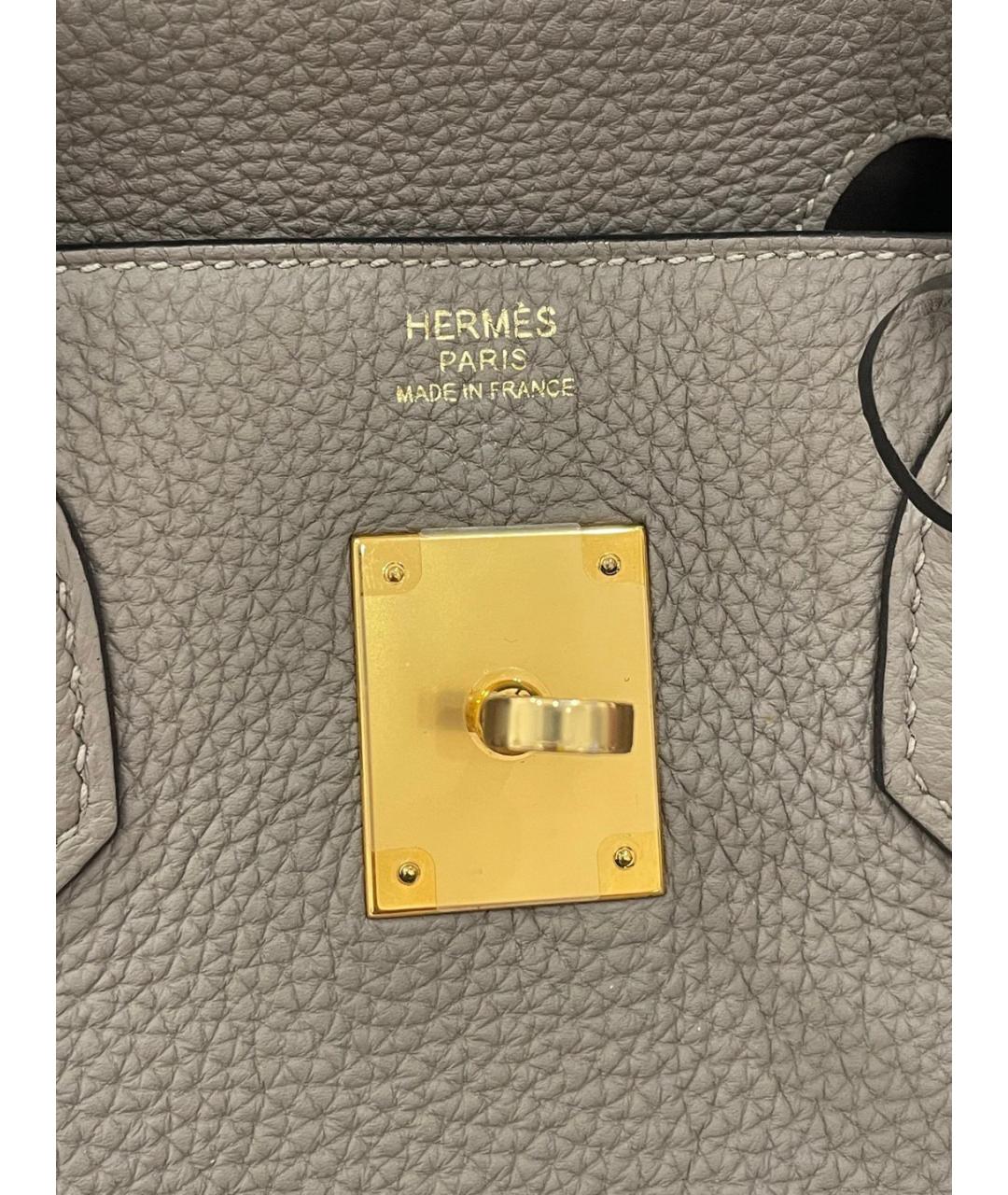 HERMES Серая кожаная сумка с короткими ручками, фото 7