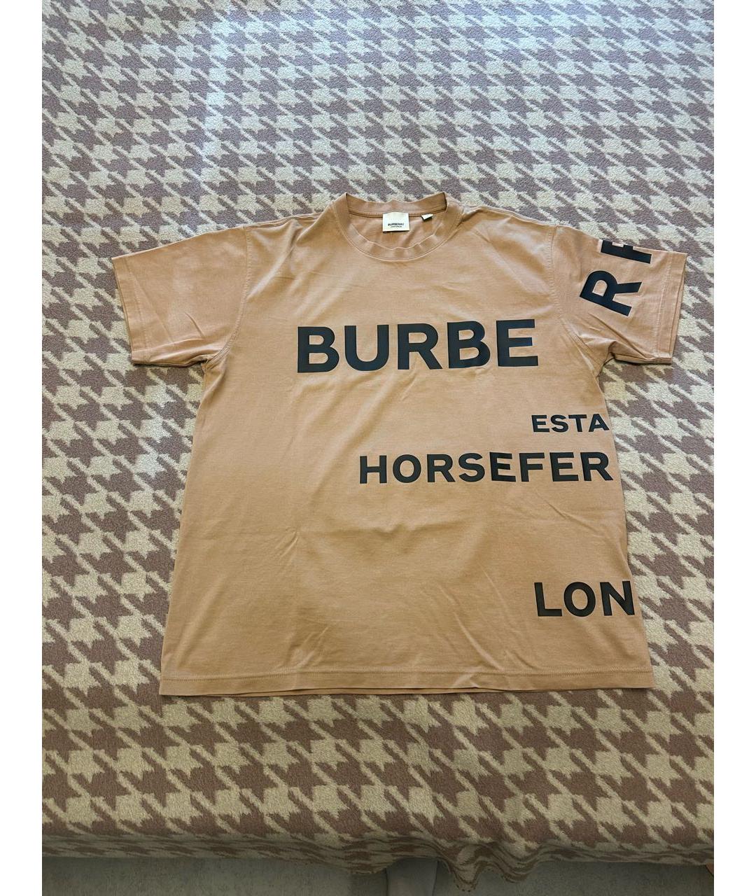 BURBERRY Коричневая хлопко-эластановая футболка, фото 4