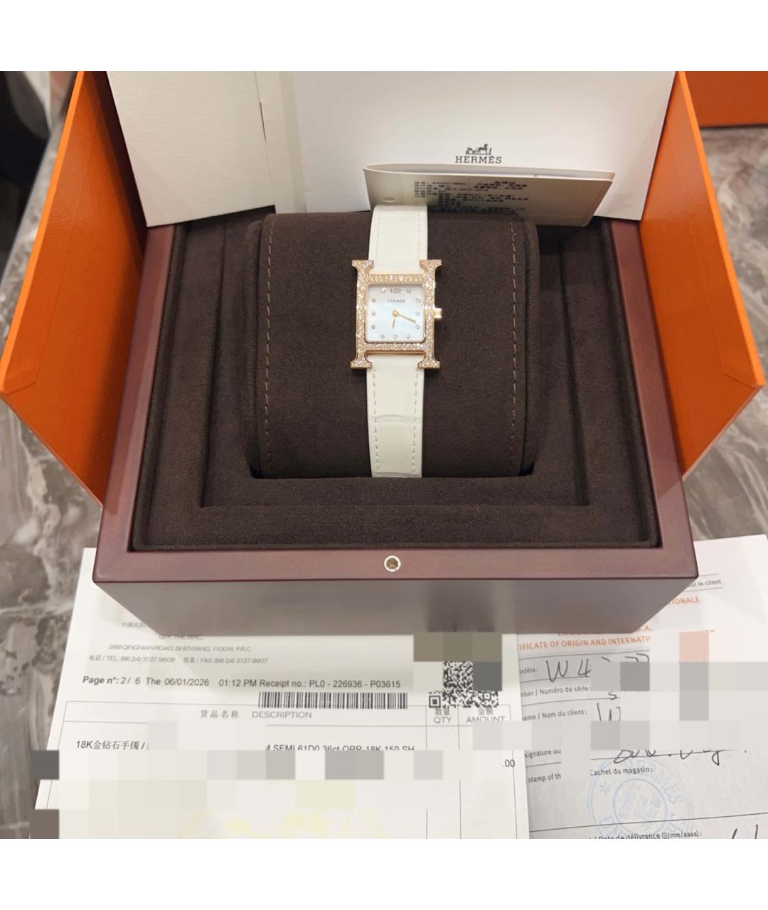 HERMES Белые часы из розового золота, фото 6