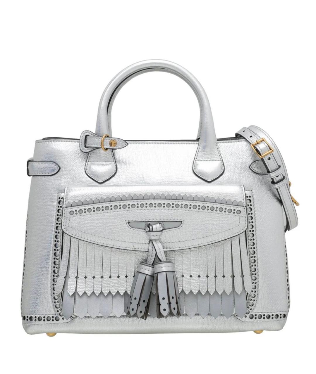 BURBERRY Серебряная кожаная сумка с короткими ручками, фото 9