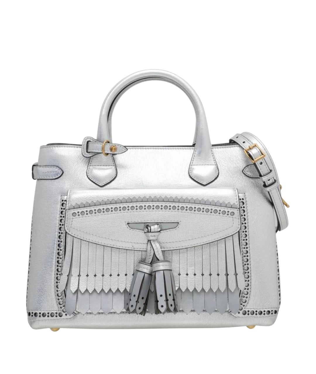 BURBERRY Серебряная кожаная сумка с короткими ручками, фото 1