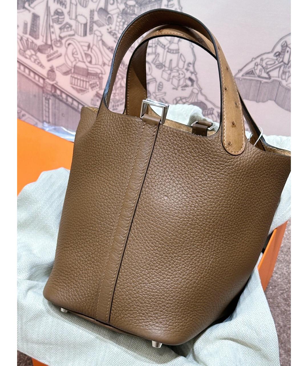 HERMES Коричневая кожаная сумка тоут, фото 2