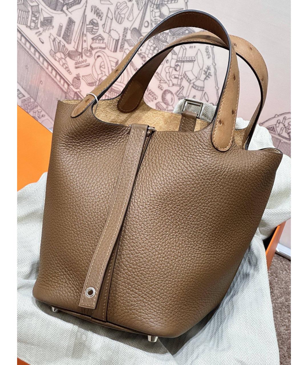 HERMES Коричневая кожаная сумка тоут, фото 3