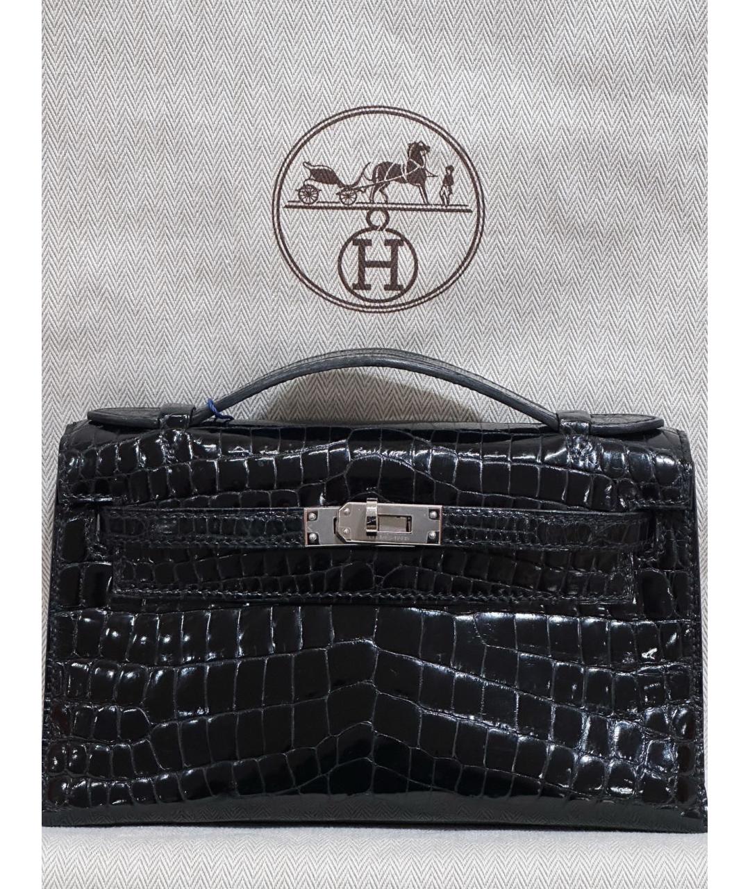 HERMES Черная кожаная сумка с короткими ручками, фото 4