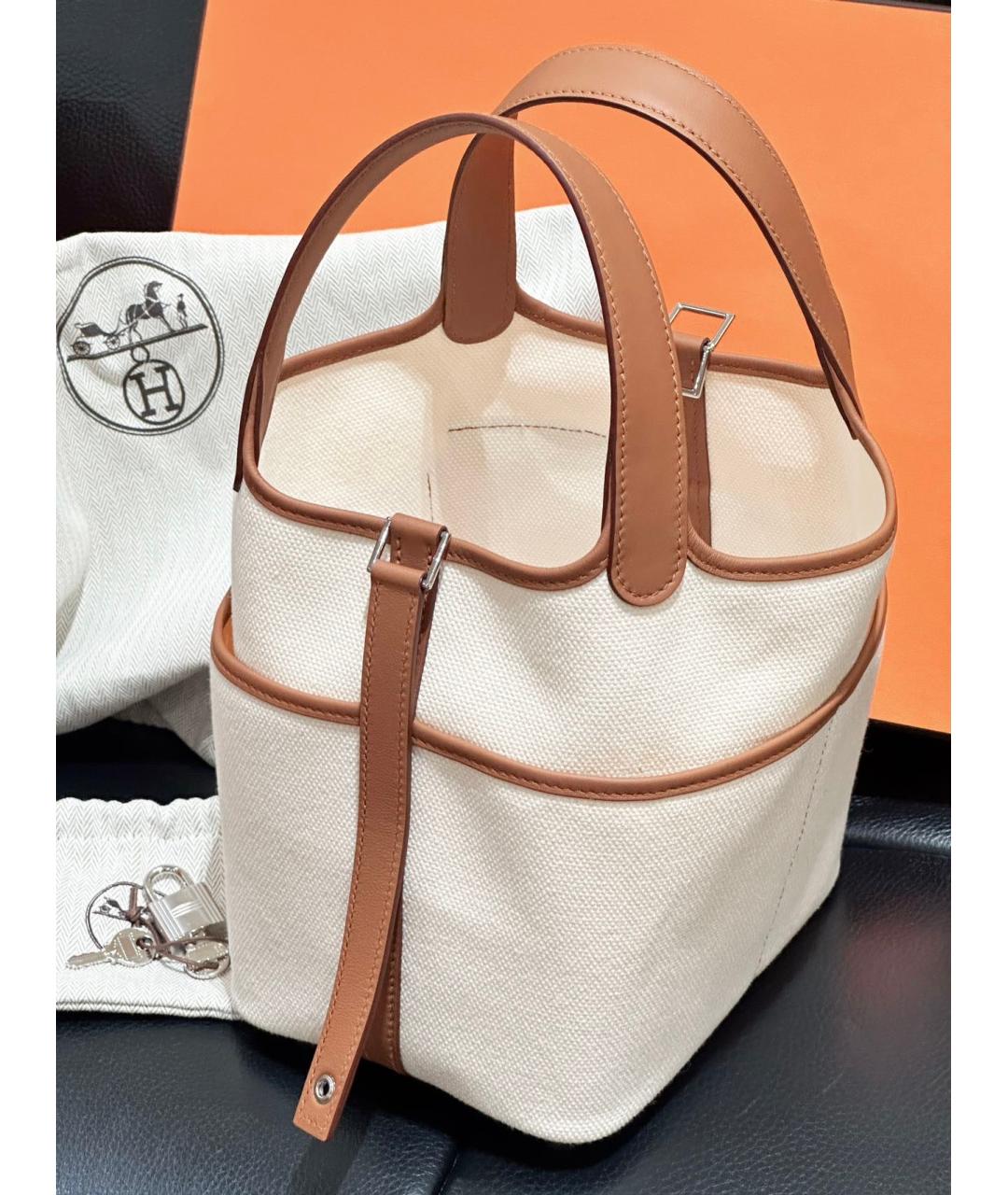 HERMES Бежевая деним сумка тоут, фото 3