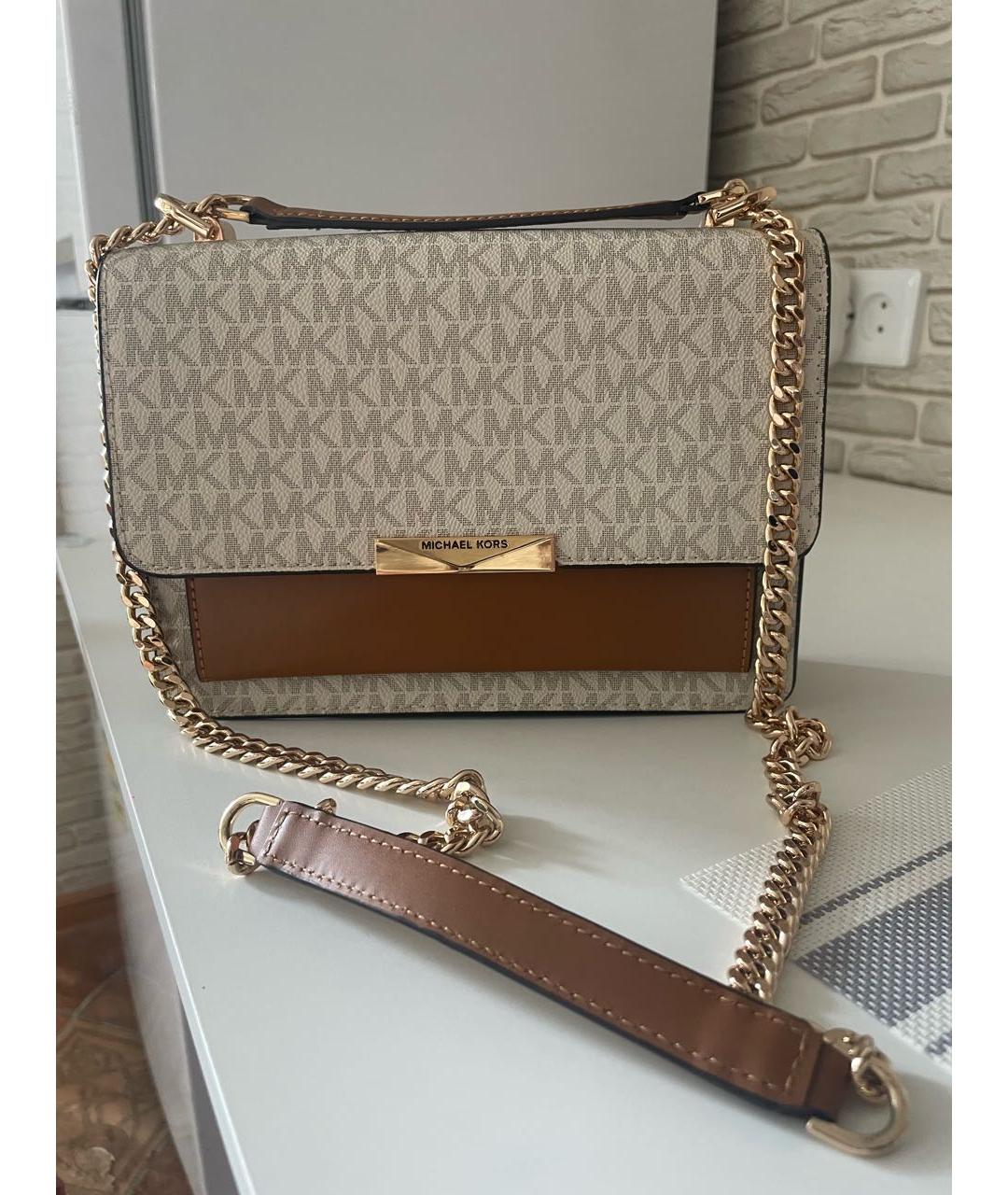 MICHAEL KORS Бежевая кожаная сумка через плечо, фото 3