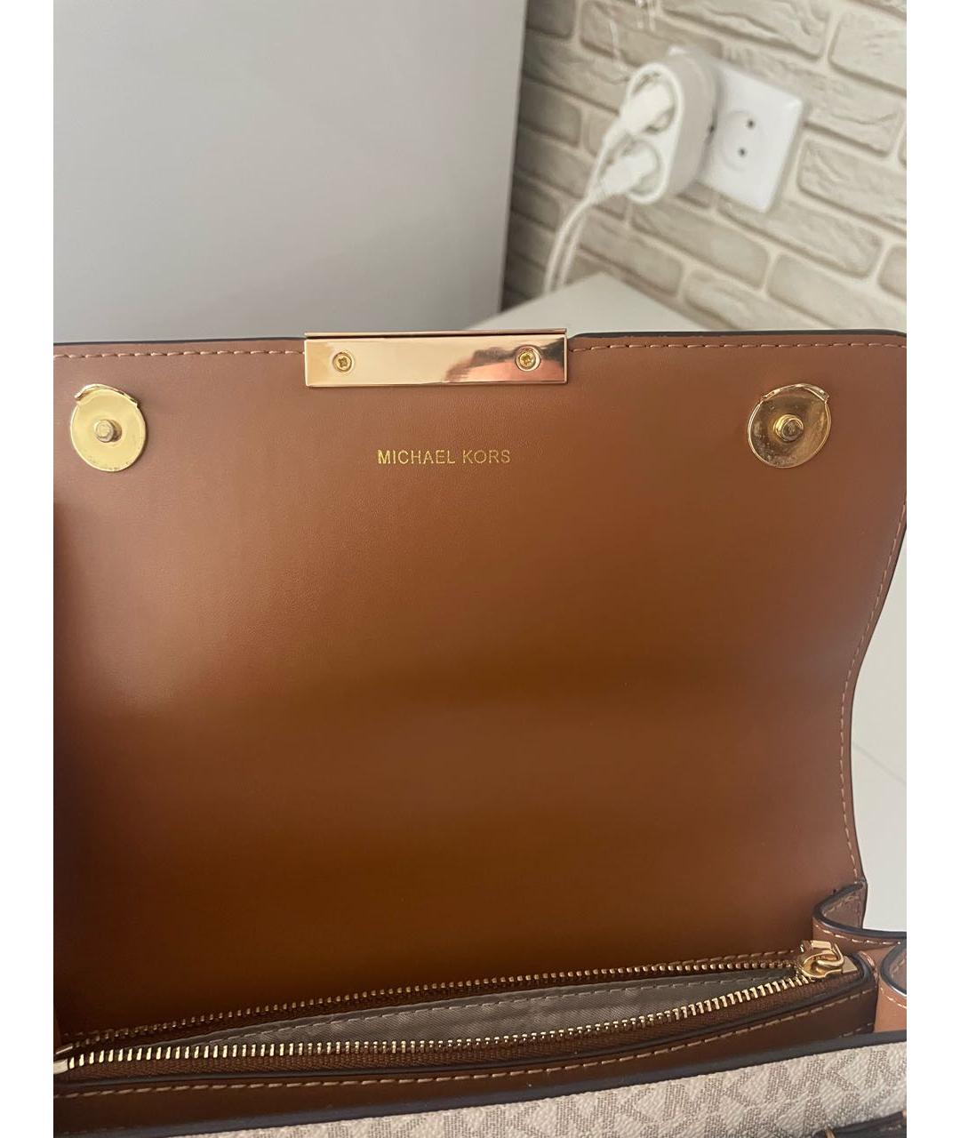 MICHAEL KORS Бежевая кожаная сумка через плечо, фото 5
