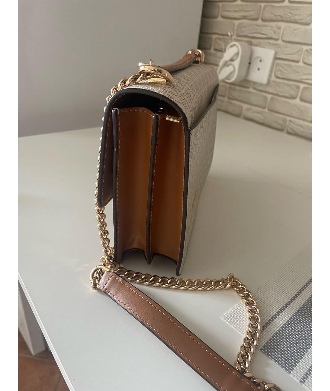 MICHAEL KORS Бежевая кожаная сумка через плечо, фото 6