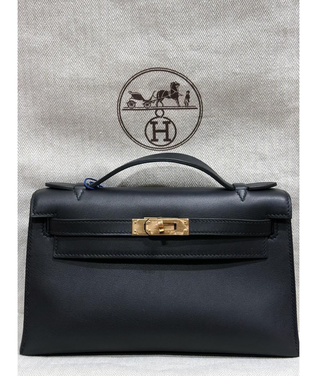 HERMES Черная кожаная сумка с короткими ручками, фото 4