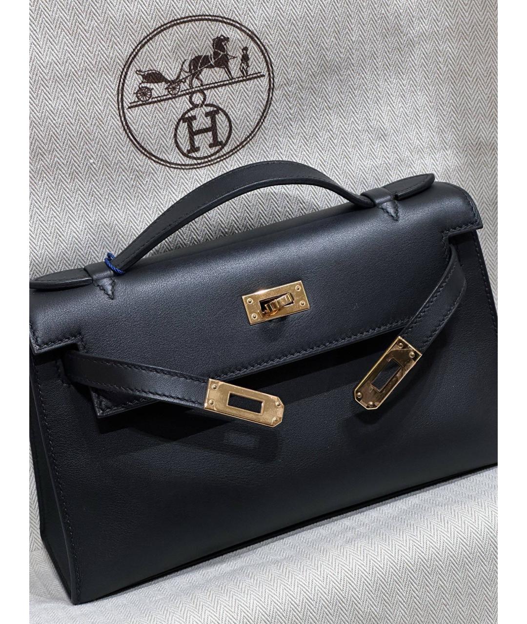 HERMES Черная кожаная сумка с короткими ручками, фото 3