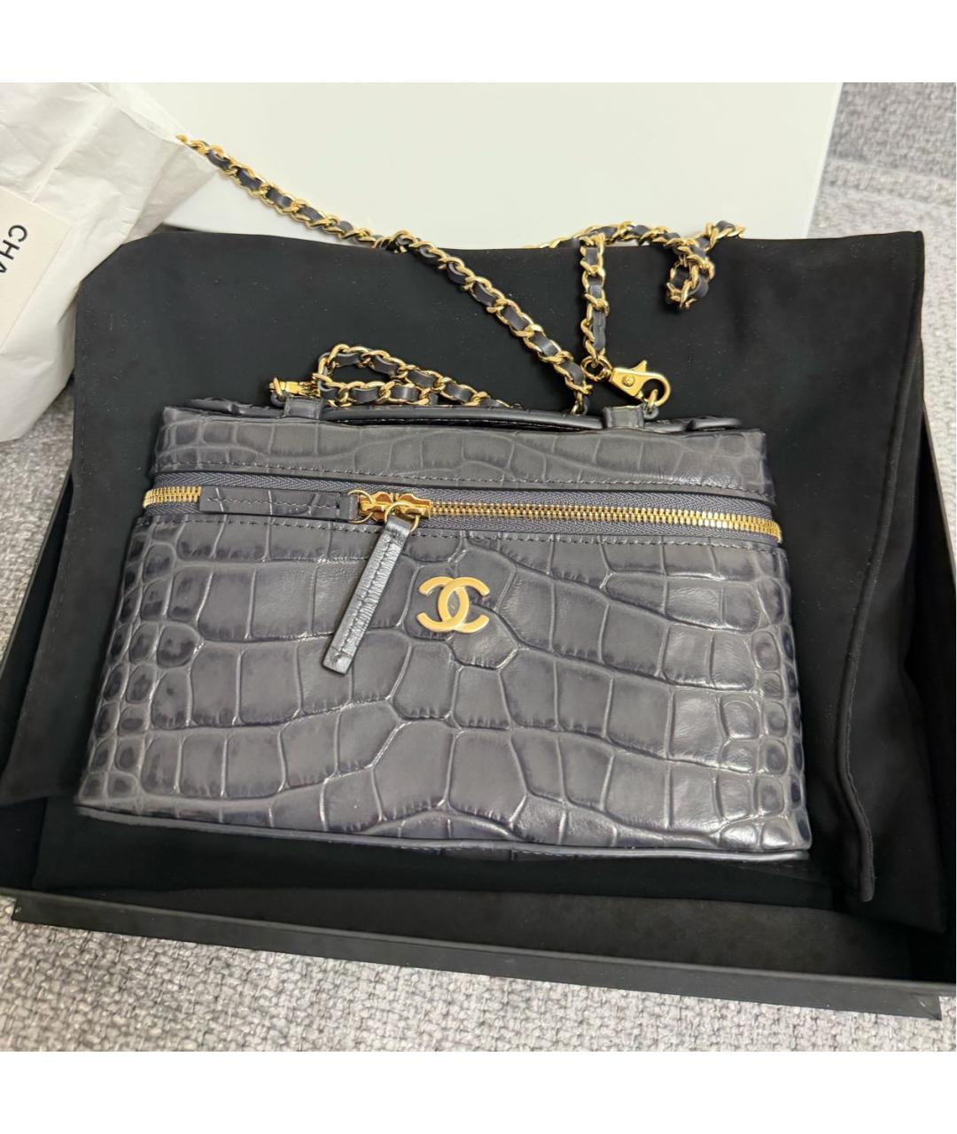 CHANEL Серая кожаная сумка через плечо, фото 4
