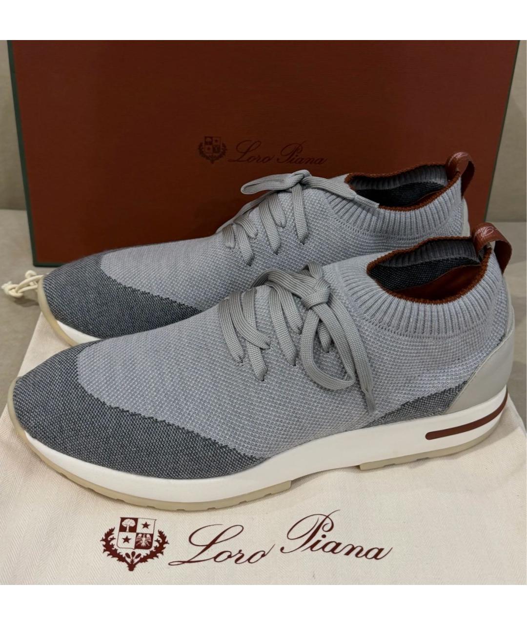 LORO PIANA Серые текстильные низкие кроссовки / кеды, фото 6