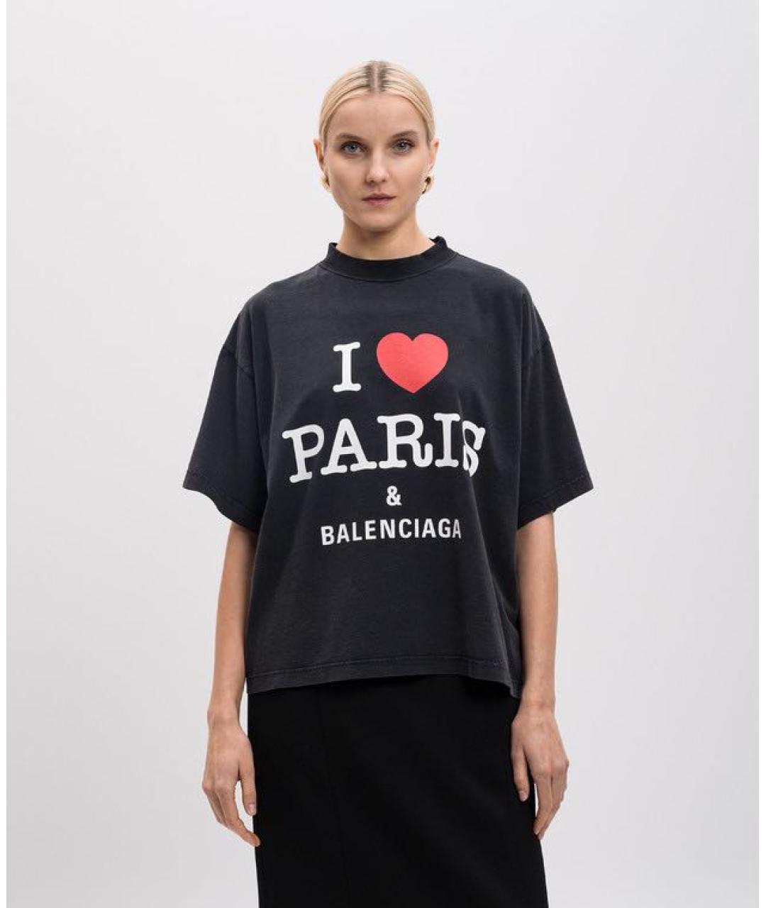 BALENCIAGA Черная хлопковая футболка, фото 3
