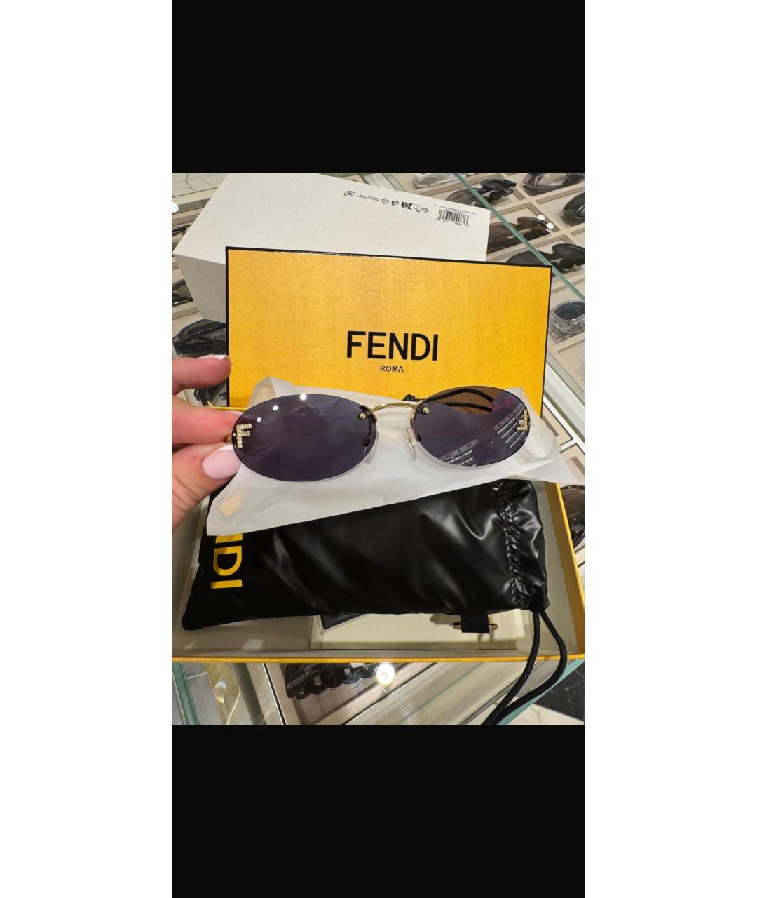 FENDI Бежевые металлические солнцезащитные очки, фото 3