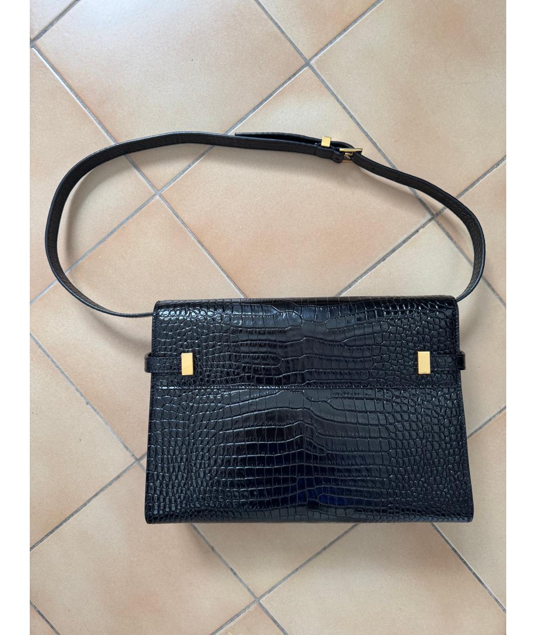 SAINT LAURENT Черная сумка через плечо из лакированной кожи, фото 3