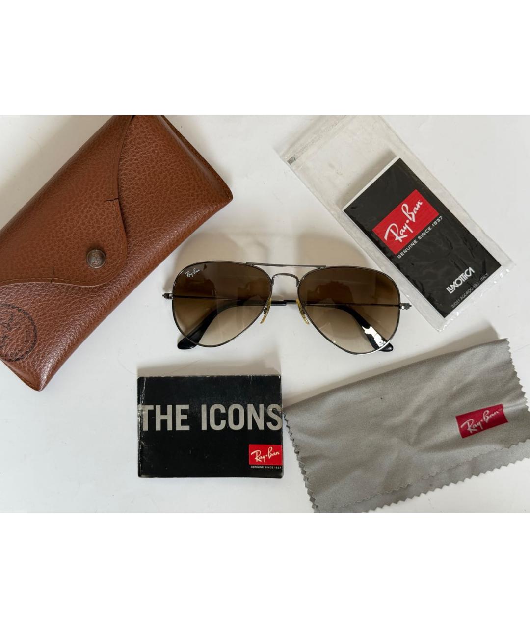 RAY BAN Коричневые металлические солнцезащитные очки, фото 4