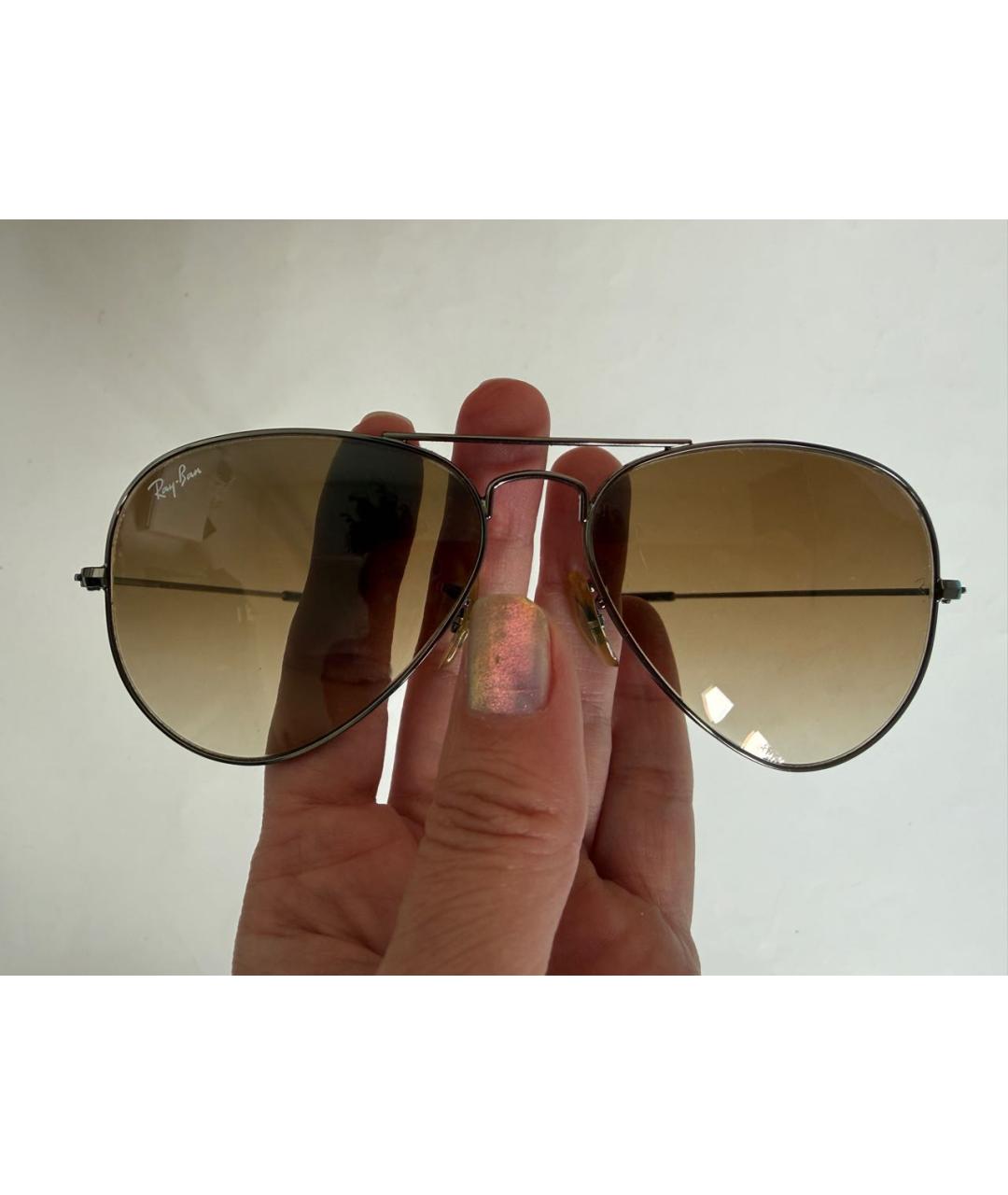 RAY BAN Коричневые металлические солнцезащитные очки, фото 3
