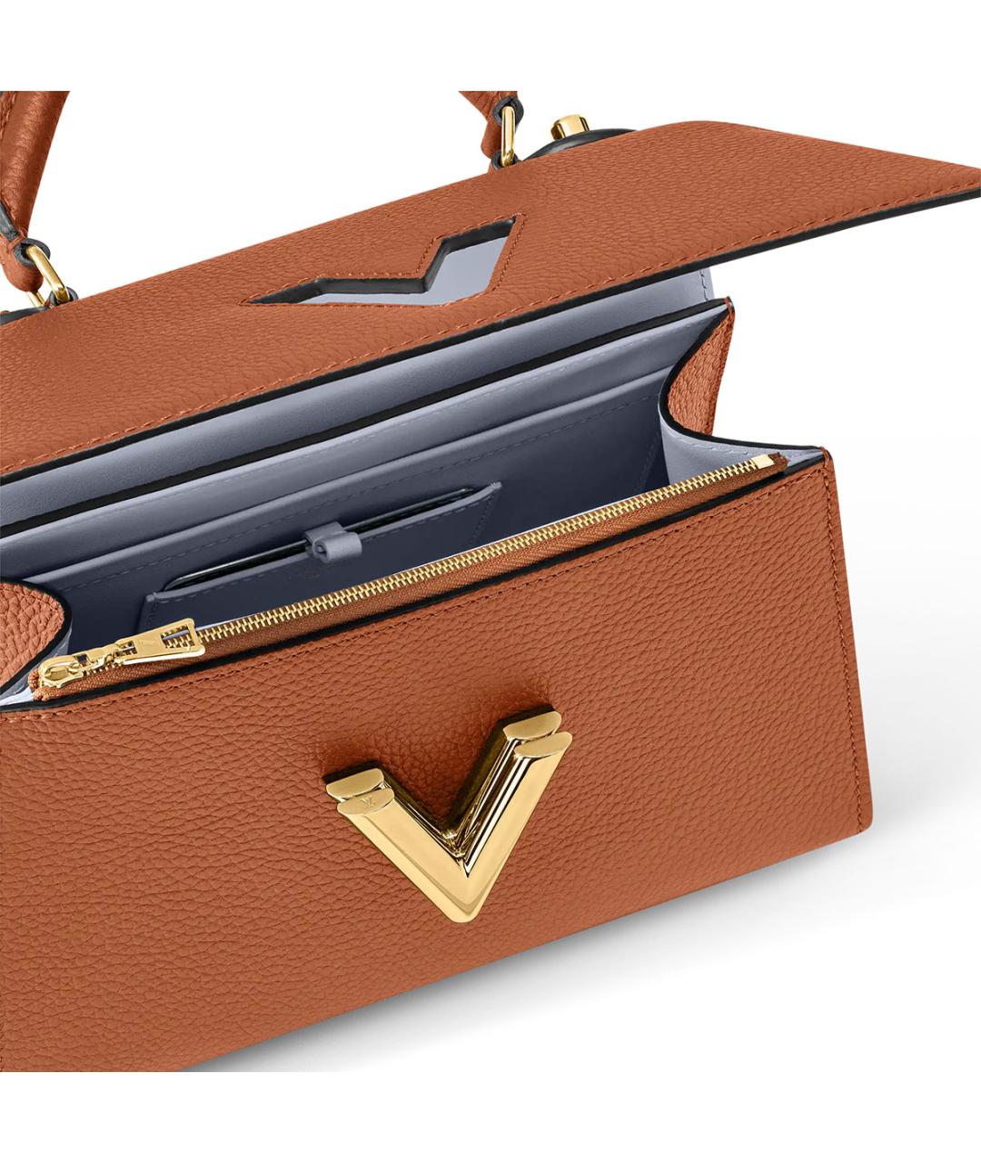 LOUIS VUITTON Коричневая кожаная сумка с короткими ручками, фото 4