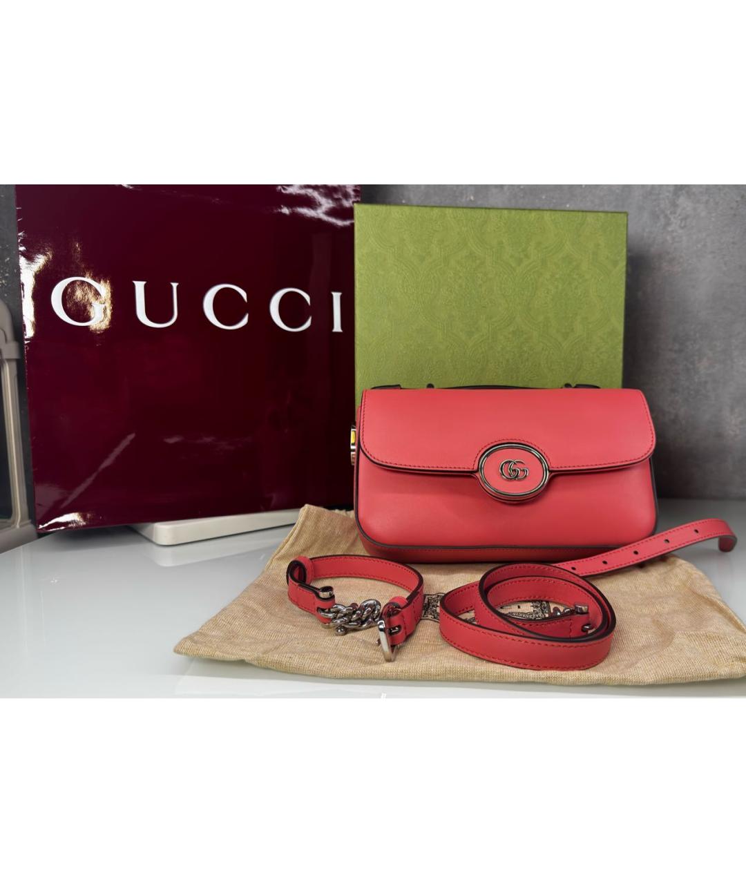 GUCCI Коралловая кожаная сумка через плечо, фото 4