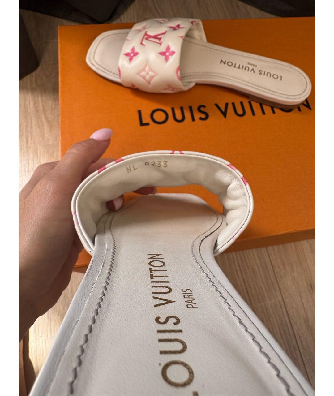 LOUIS VUITTON Белые кожаные шлепанцы, фото 6