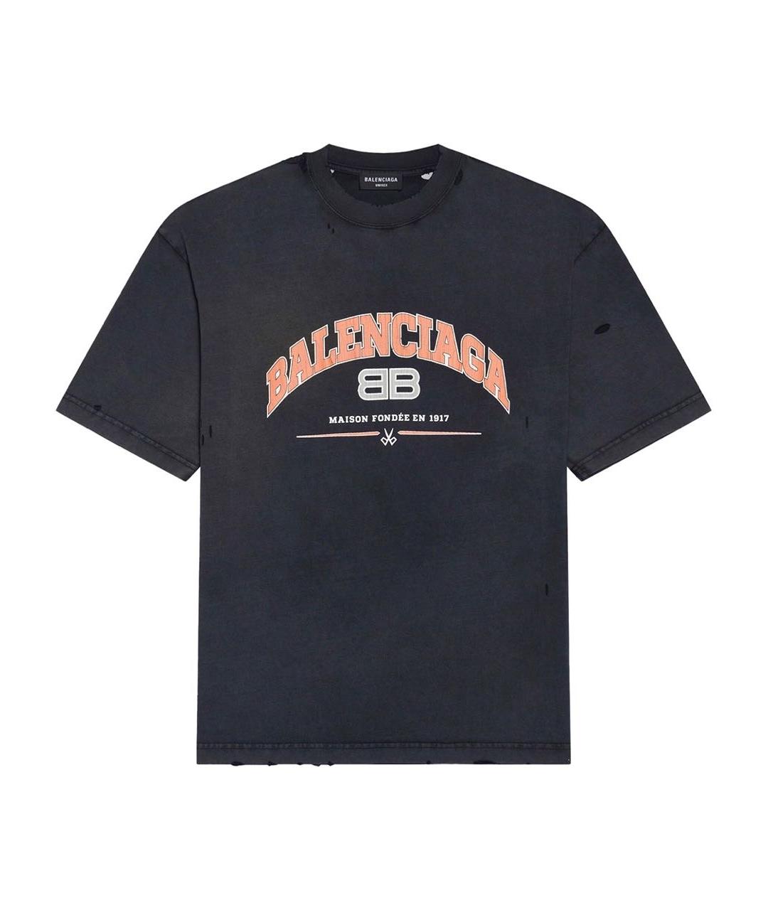 BALENCIAGA Темно-синяя хлопковая футболка, фото 1