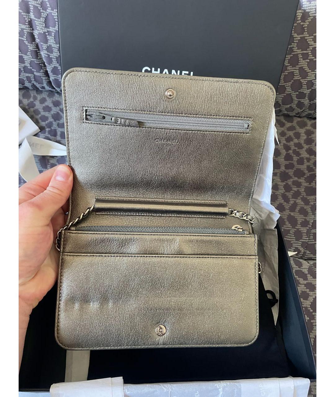 CHANEL Серебряная кожаная сумка через плечо, фото 4