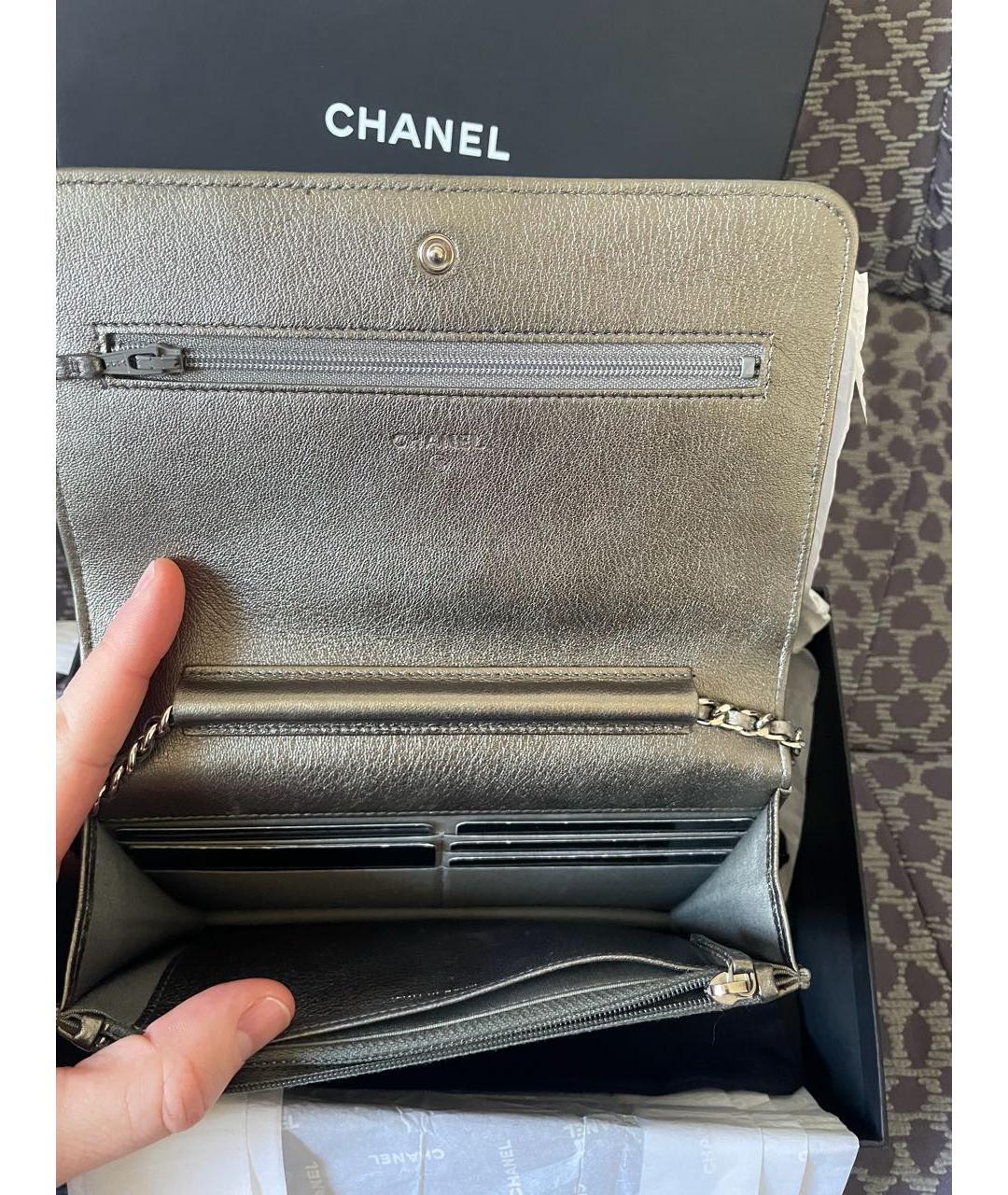 CHANEL Серебряная кожаная сумка через плечо, фото 5