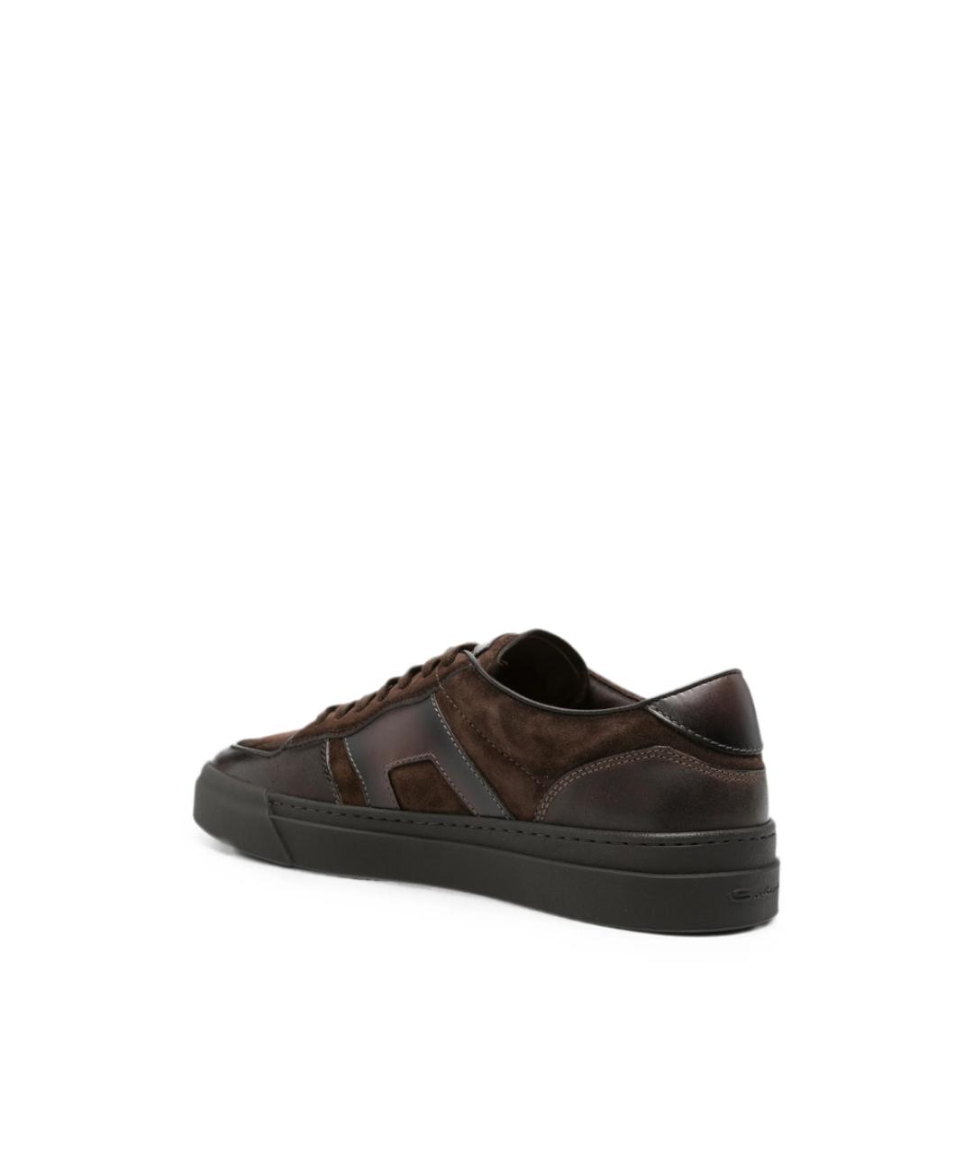 SANTONI Коричневые кожаные низкие кроссовки / кеды, фото 4