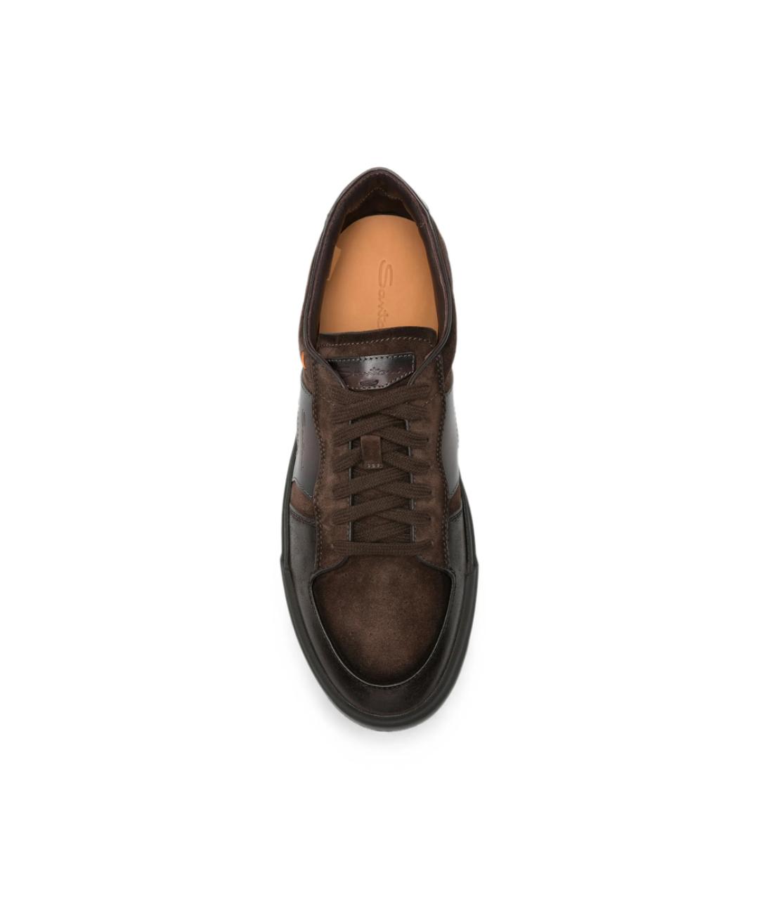 SANTONI Коричневые кожаные низкие кроссовки / кеды, фото 2