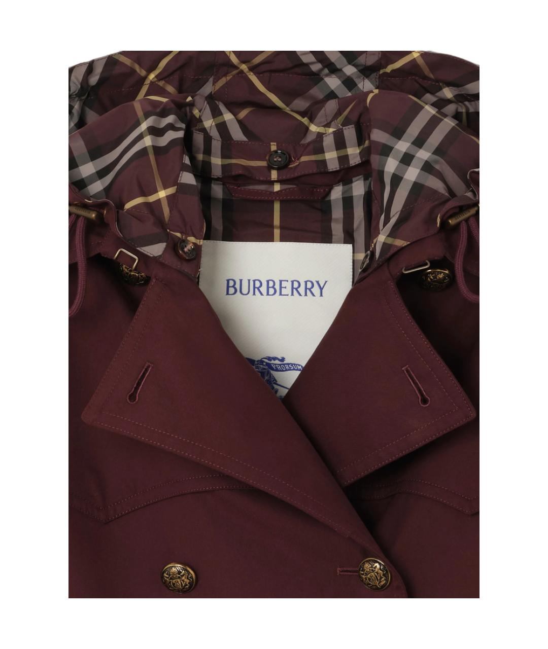 BURBERRY Бордовый полиэстеровый тренч/плащ, фото 2