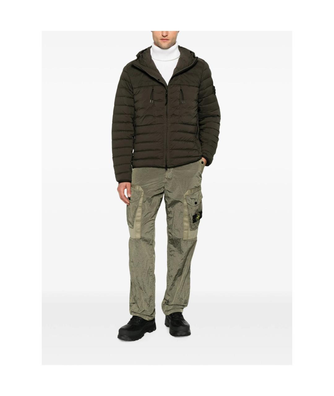 STONE ISLAND Зеленые полиамидовые повседневные брюки, фото 4