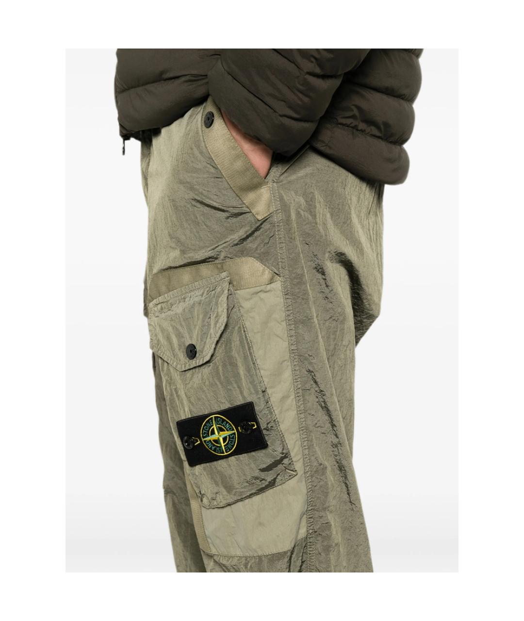 STONE ISLAND Зеленые полиамидовые повседневные брюки, фото 2