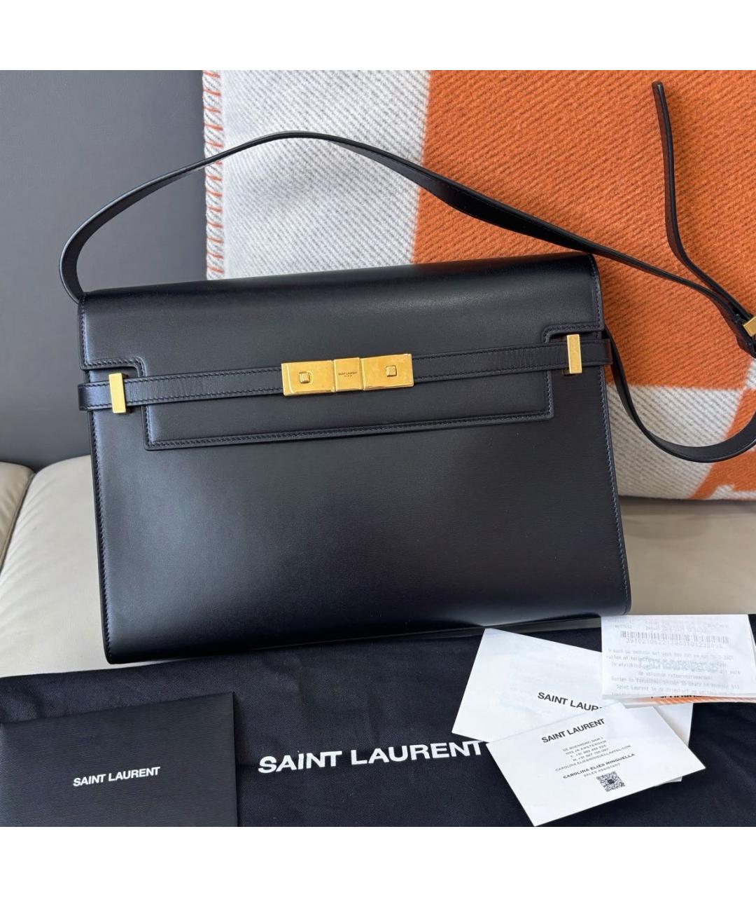 SAINT LAURENT Черная кожаная сумка через плечо, фото 2