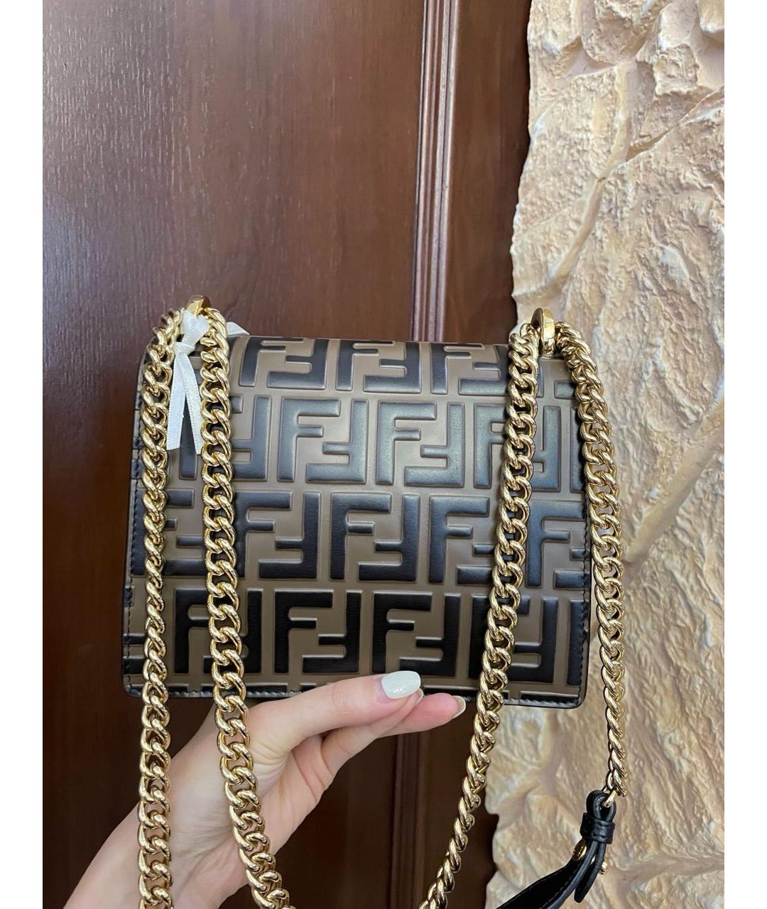 FENDI Коричневая кожаная сумка через плечо, фото 3
