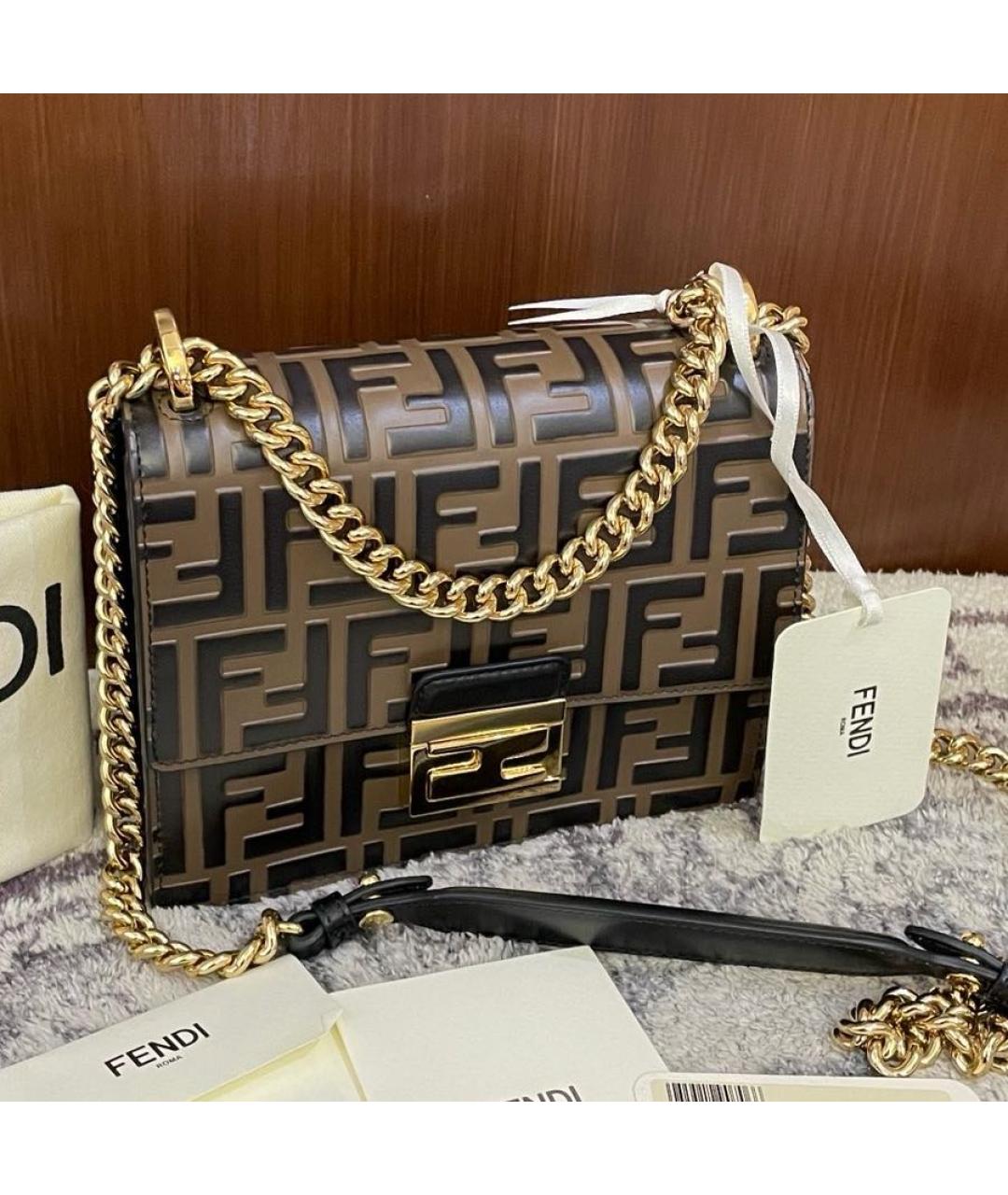 FENDI Коричневая кожаная сумка через плечо, фото 2