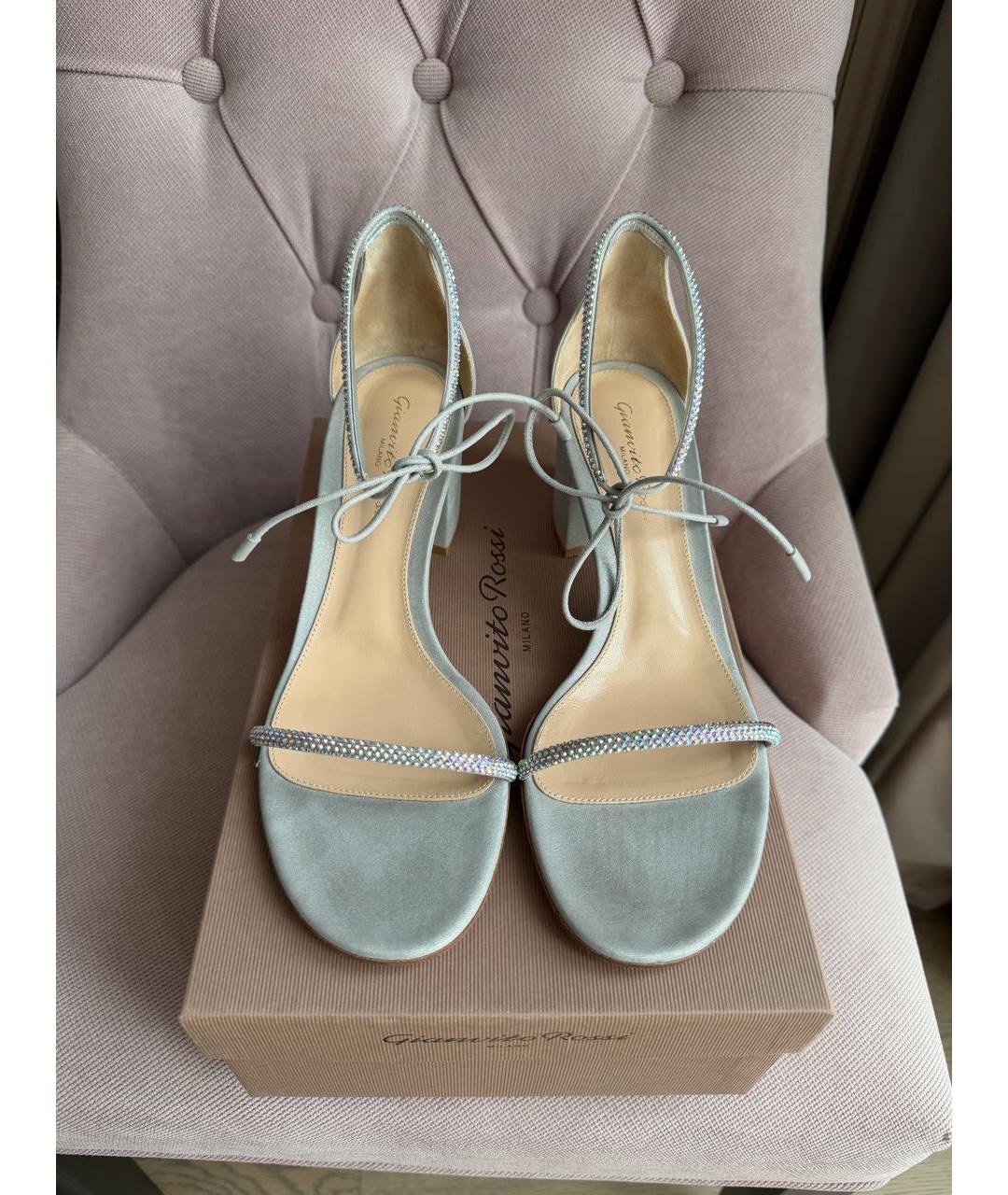 GIANVITO ROSSI Голубые кожаные босоножки, фото 4