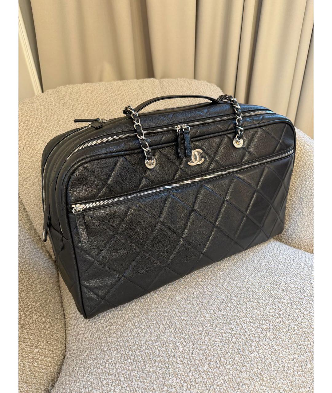 CHANEL Черная кожаная дорожная/спортивная сумка, фото 2