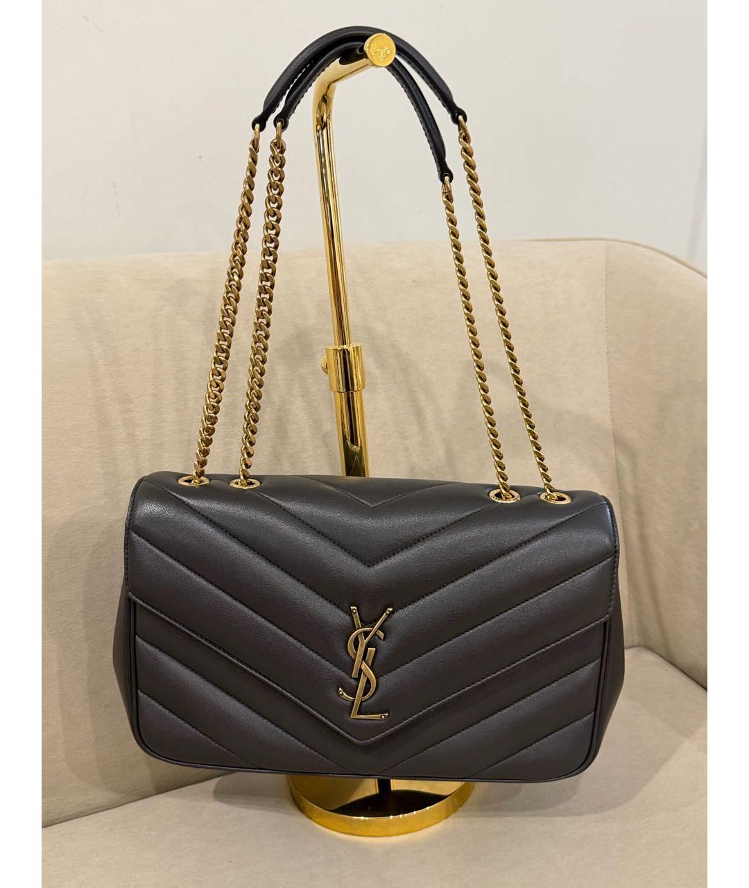SAINT LAURENT Коричневая кожаная сумка с короткими ручками, фото 6