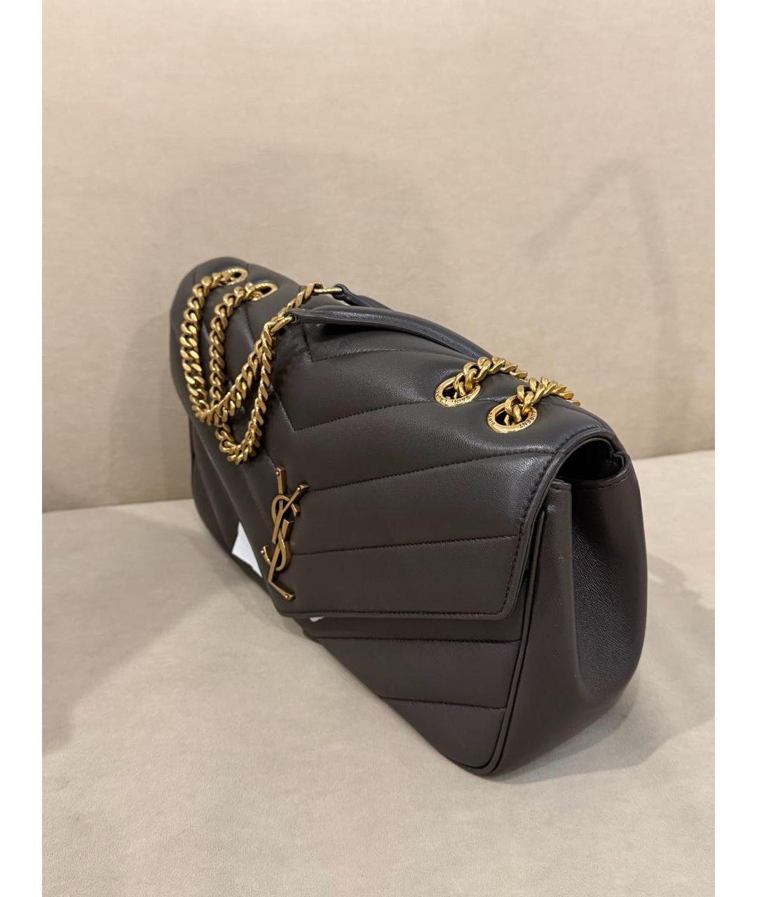 SAINT LAURENT Коричневая кожаная сумка с короткими ручками, фото 2