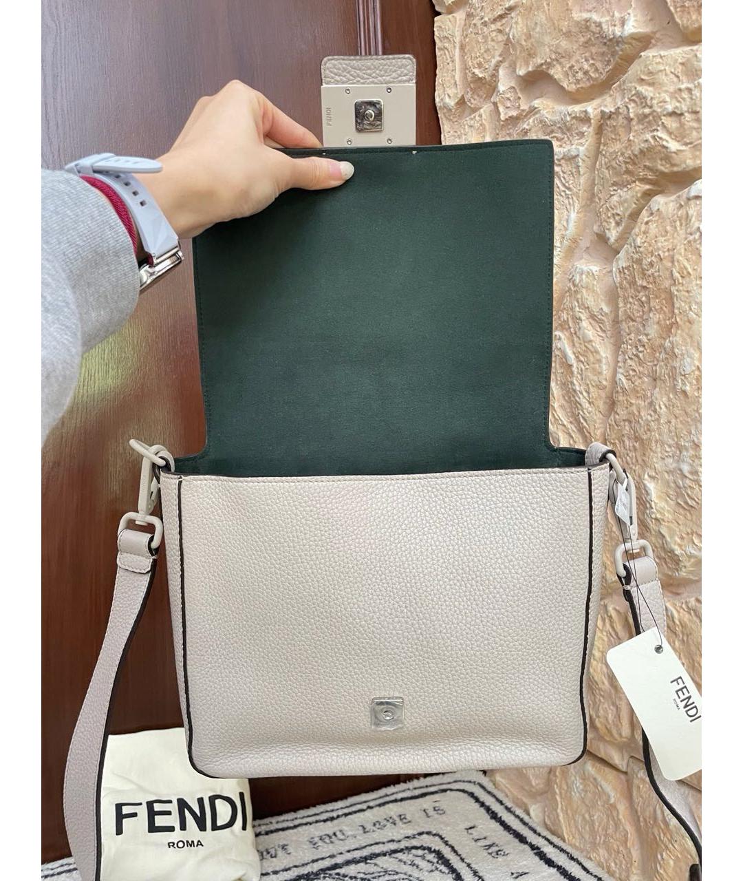 FENDI Бежевая кожаная сумка через плечо, фото 6