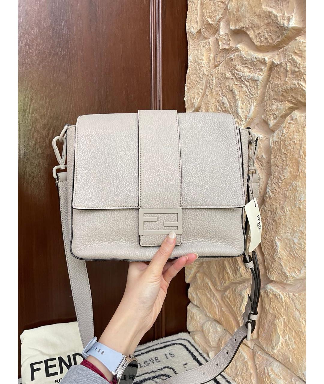FENDI Бежевая кожаная сумка через плечо, фото 2