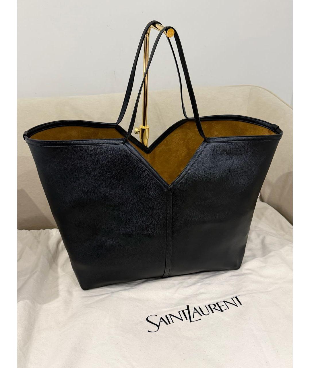 SAINT LAURENT Черная кожаная сумка тоут, фото 5