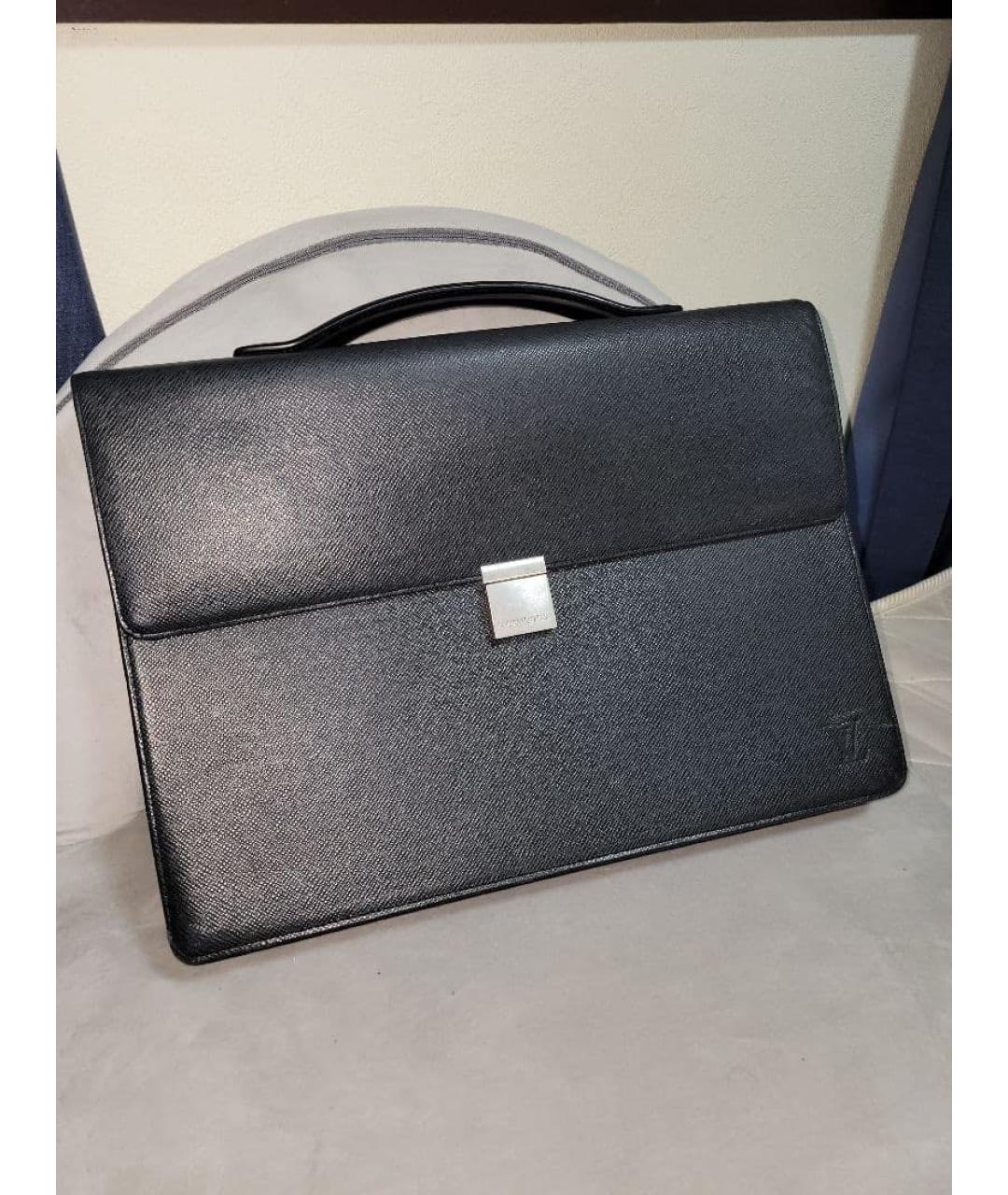 LOUIS VUITTON Черный кожаный портфель, фото 6