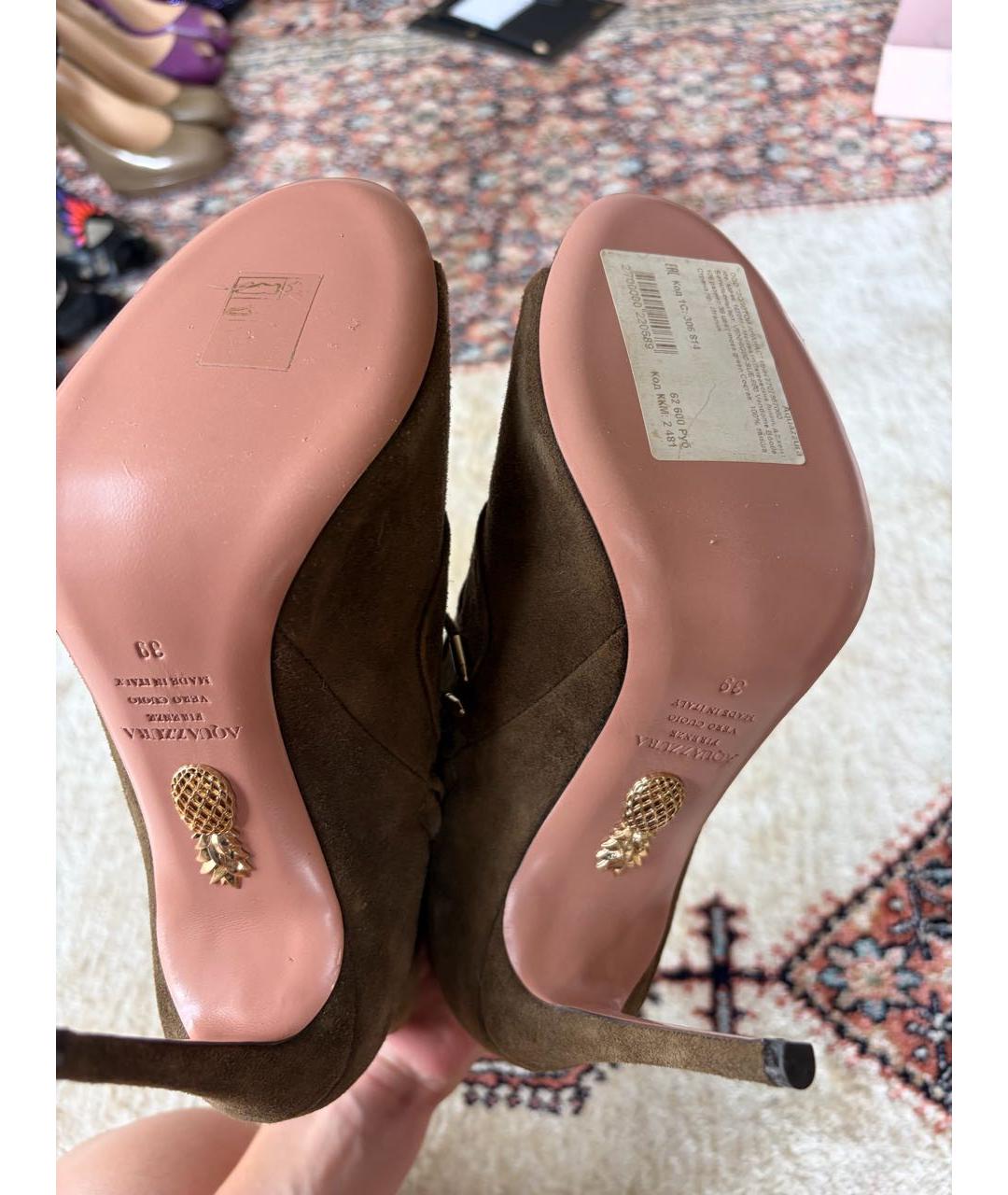 AQUAZZURA Хаки замшевые ботильоны, фото 5