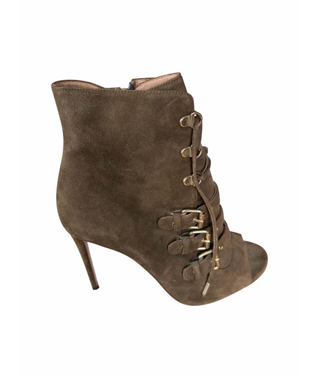 AQUAZZURA Хаки замшевые ботильоны, фото 1