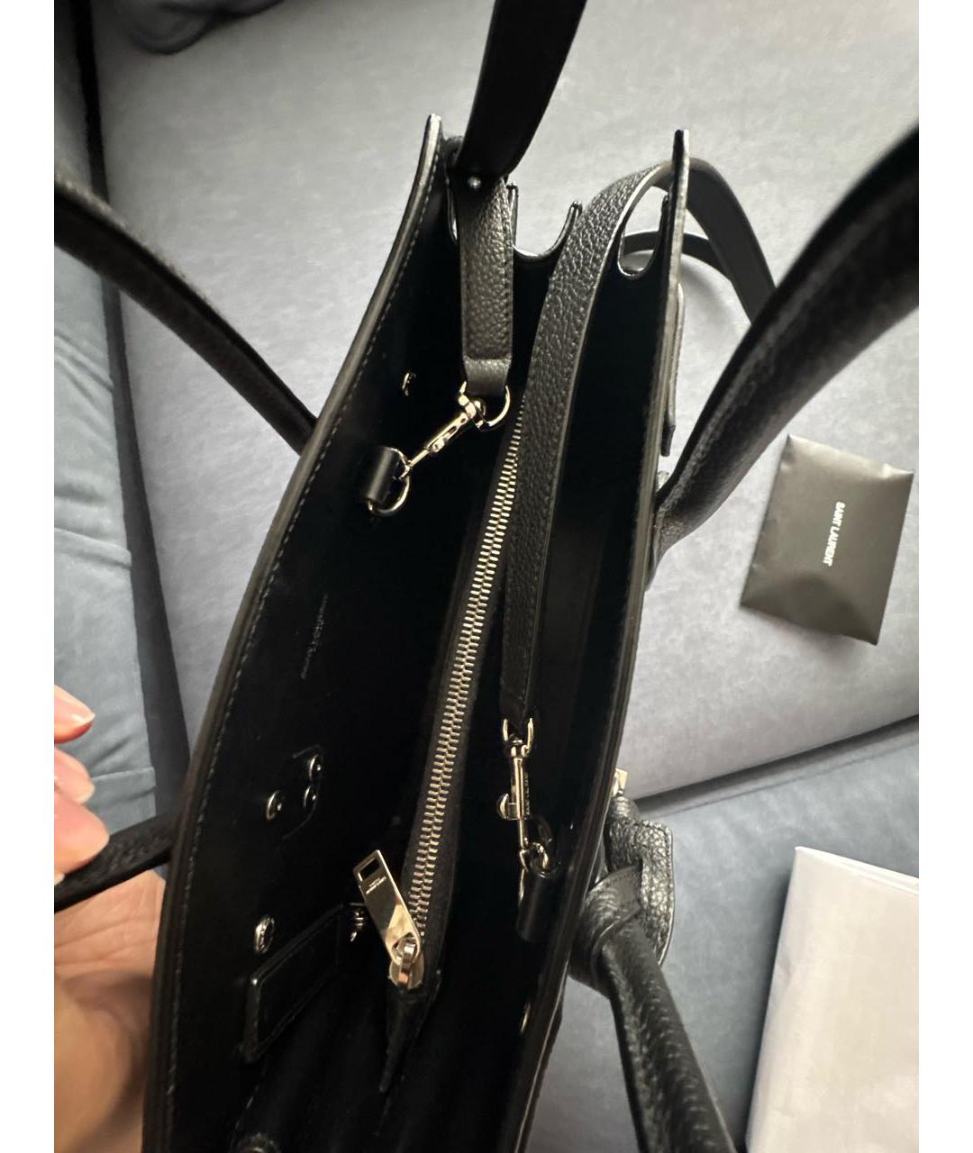 SAINT LAURENT Черная кожаная сумка с короткими ручками, фото 4